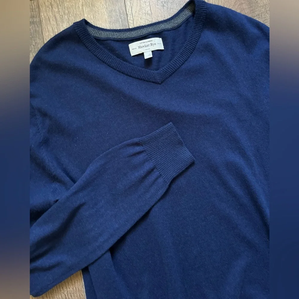 Hawker Rye Cashmere cotton blend‎ navy V-neck Sweater men’s XL